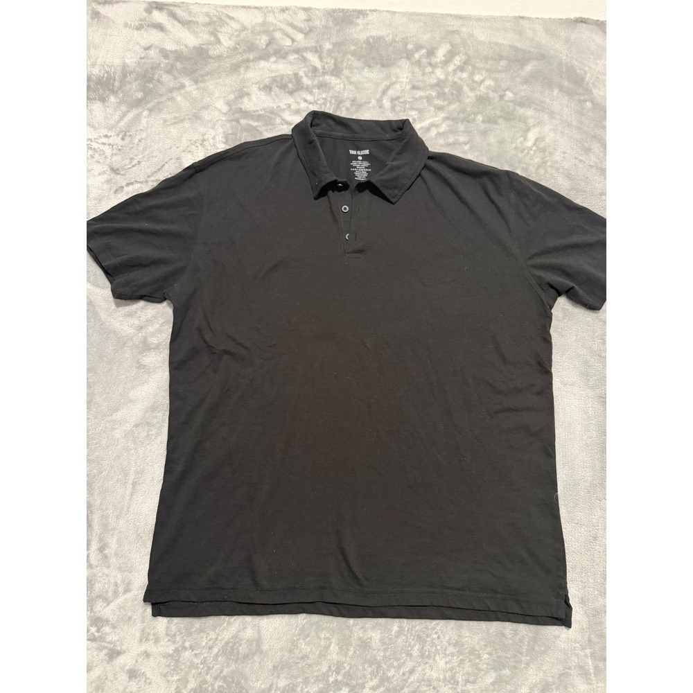 True Classic Polo Shirt Mens XL Black Short Sleeve Cotton Blend Casual 3710